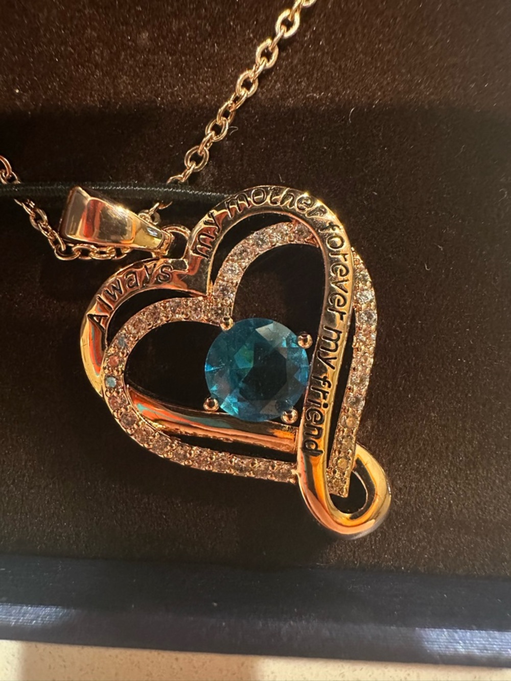 Sterling silver - Rose Gold Plated Heart Pendant Necklace w/ Blue Crystal Accent